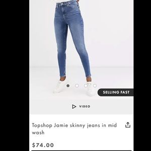 Topshop Jamie Moto Jeans 30x32